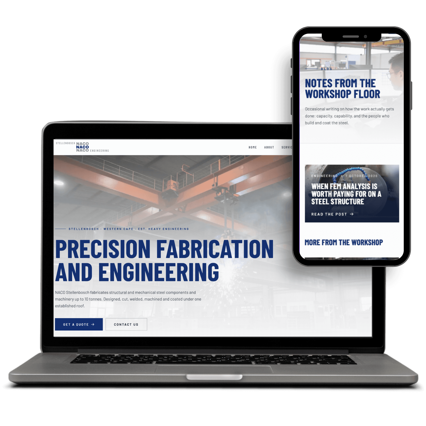 NACO Stellenbosch website shown on desktop and mobile